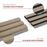 AkuPanel Naturel Eiken-Hout met Grijs Vilt | 240cm x 60cm | 3-zijdig écht houtfineer