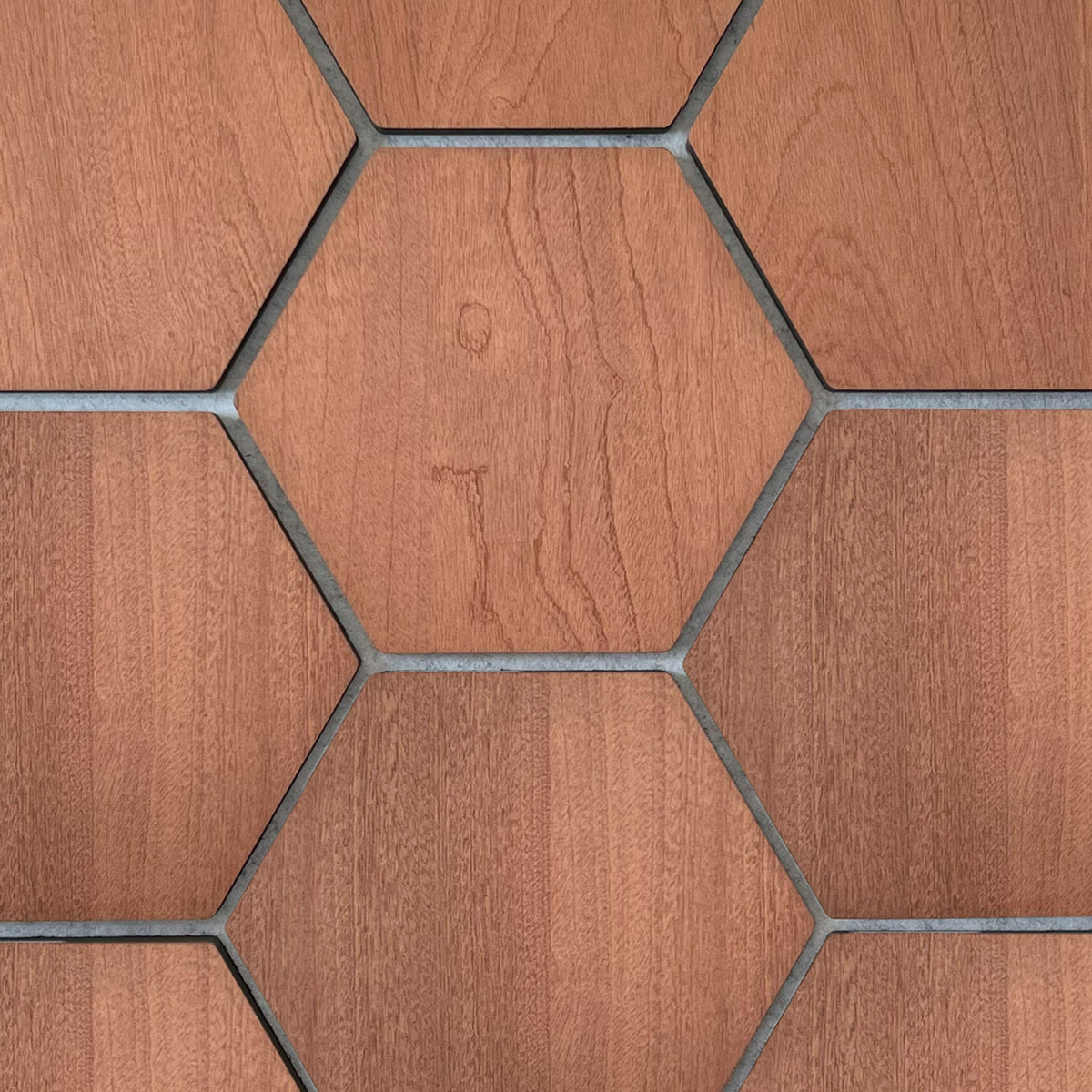 Sample hexagon wandpaneel gerookt eiken met grijs vilt 4