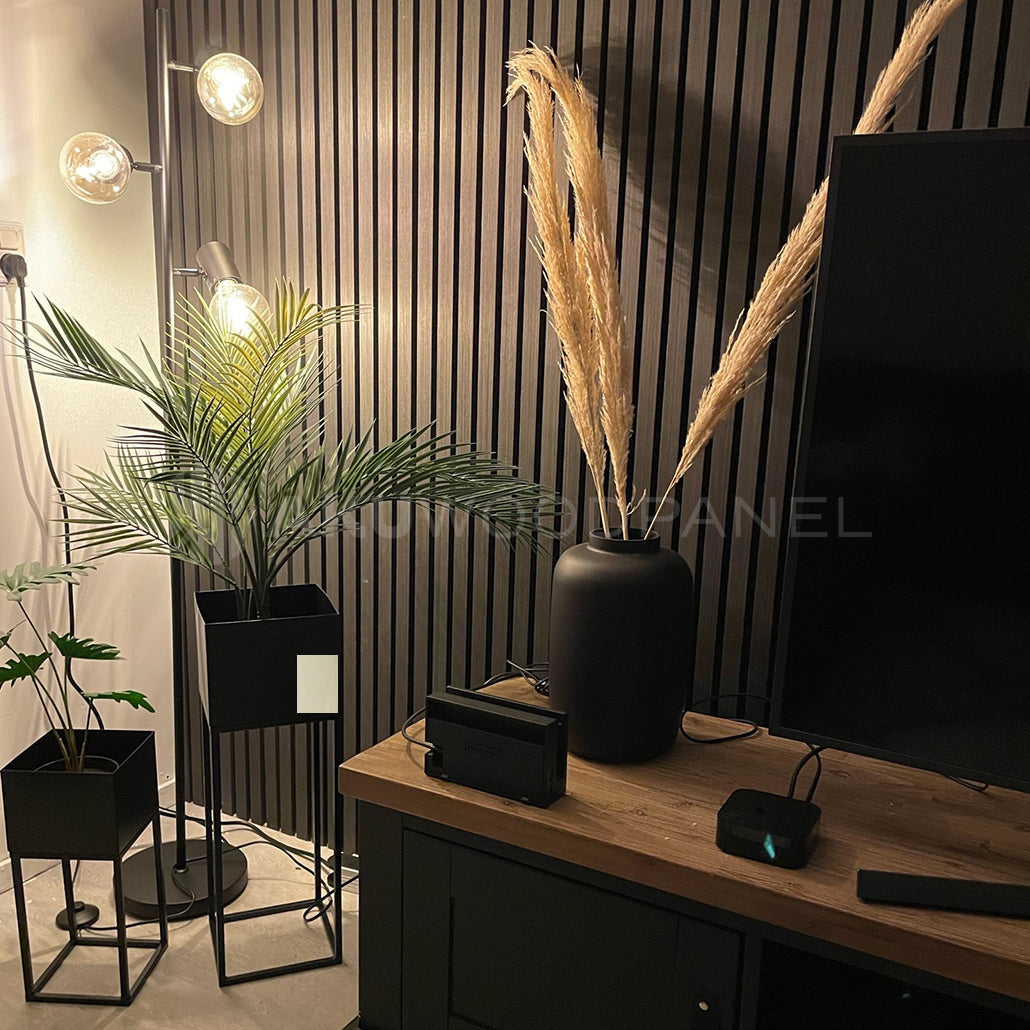 Akupanel zwart eiken tv wand