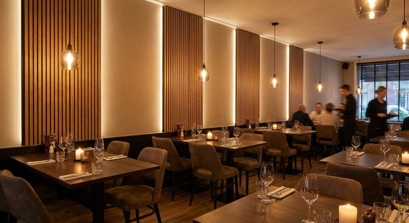 Houten wandpanelen voor restaurant en horeca
