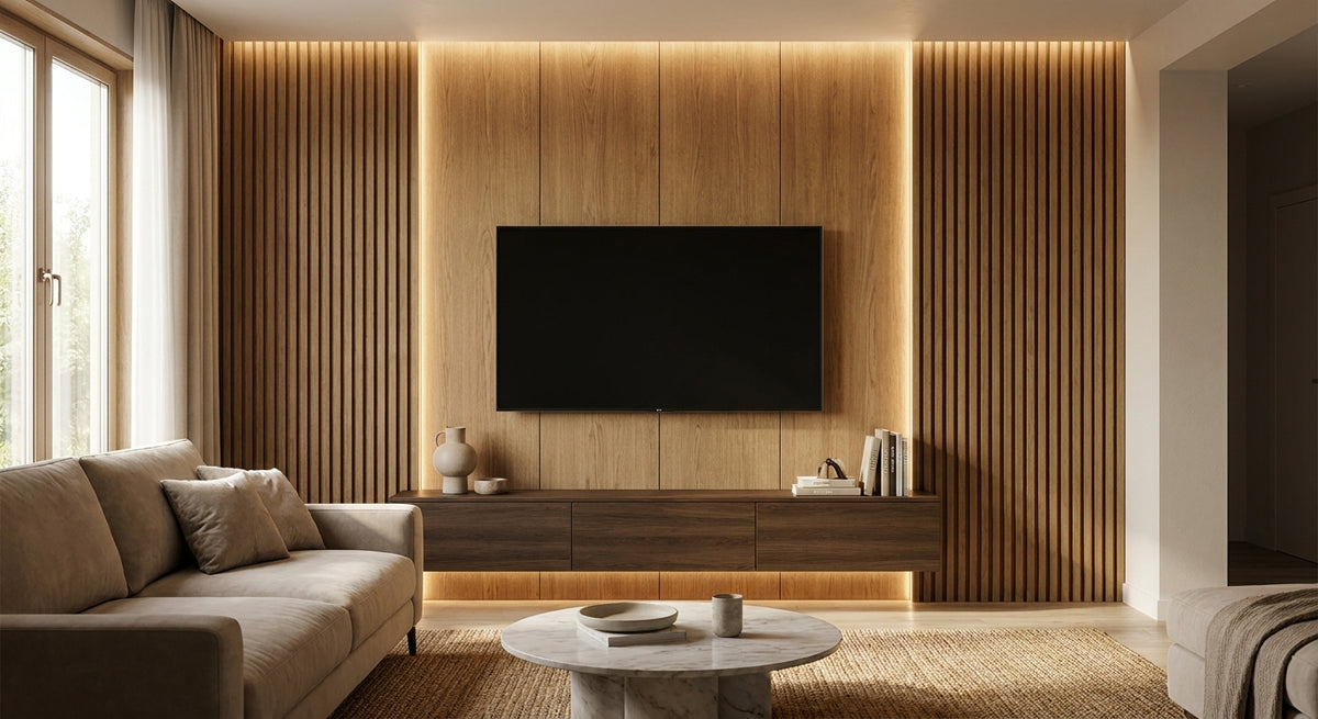 Beste houten panelen voor een mediawand in de woonkamer