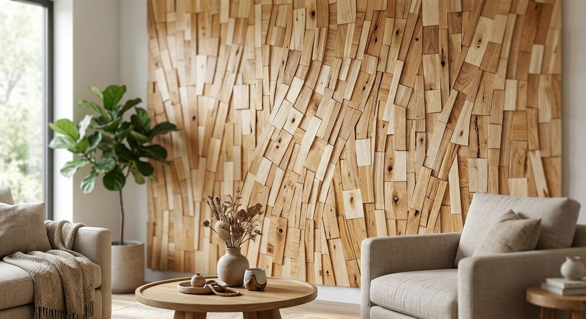 Rubberwood mozaïekpaneel voor een organische wand