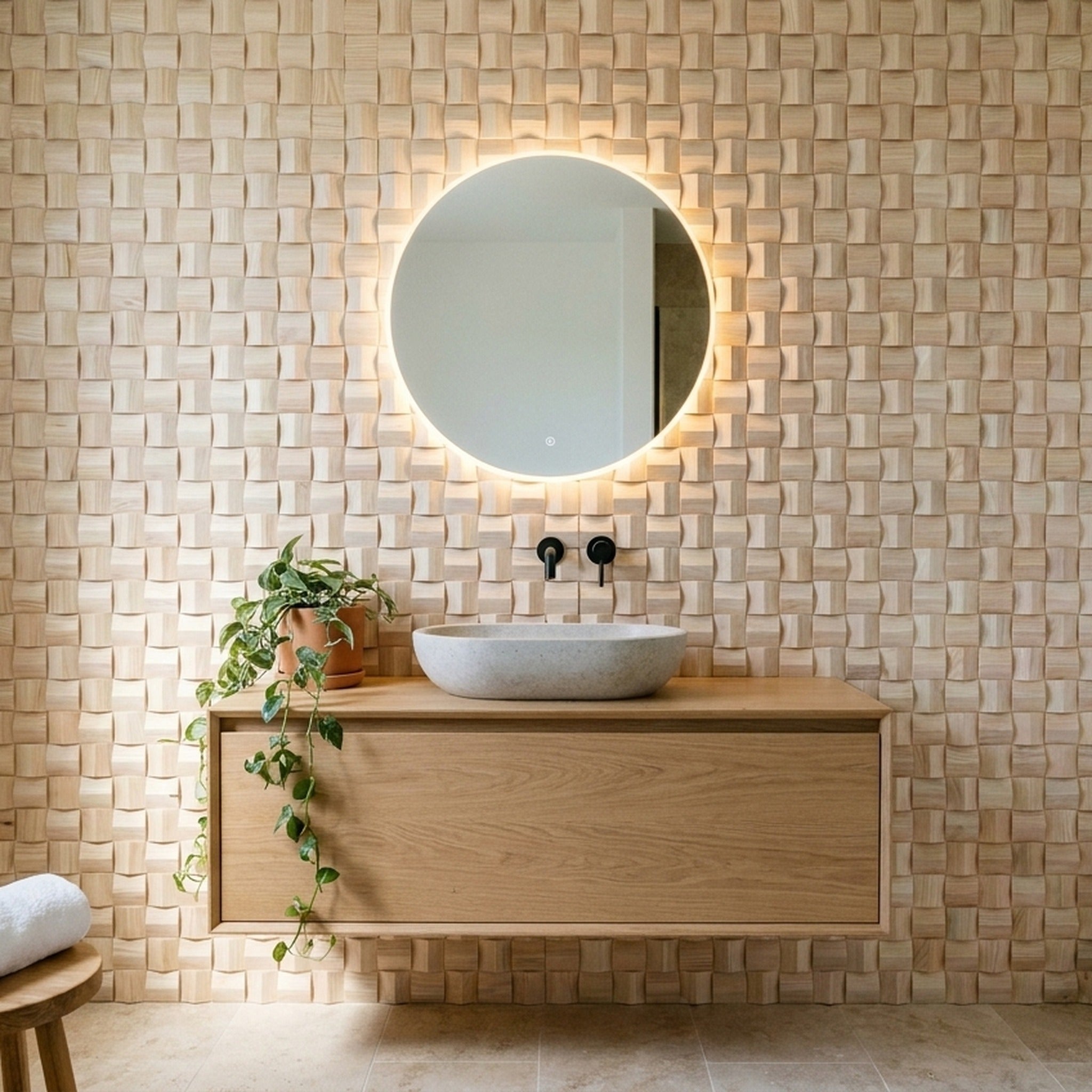 3D Houten Wandpaneel Ash - badkamer