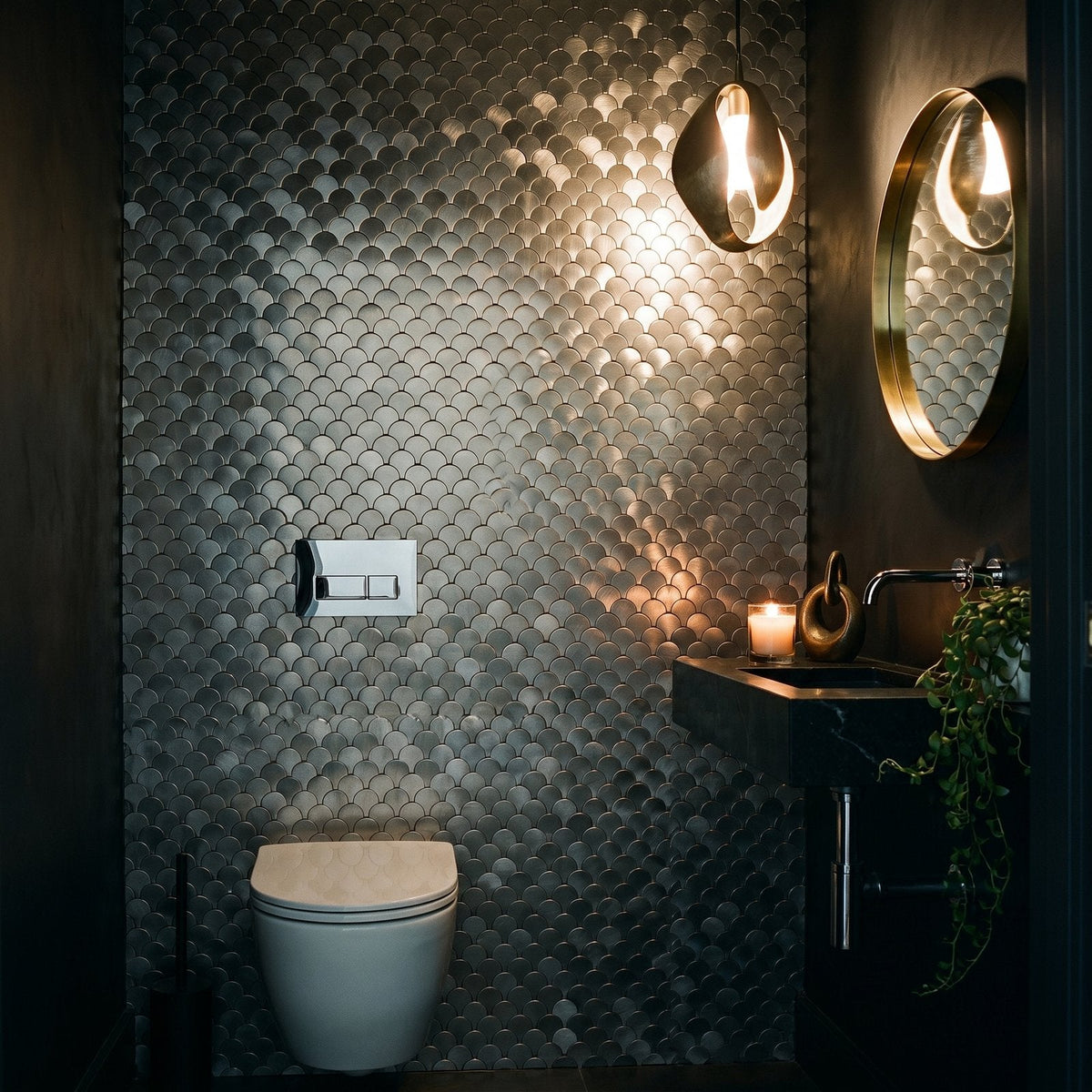 Zelfklevende mozaïektegel Visschub Zilver - wc sfeerfoto