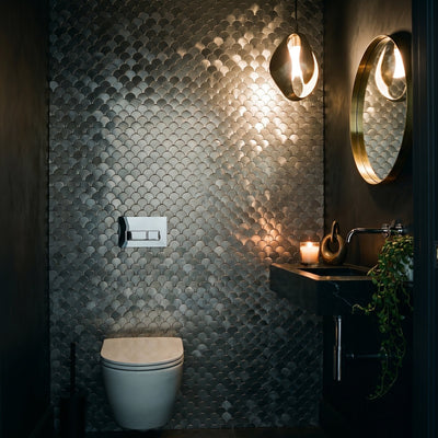 Zelfklevende mozaïektegel Visschub Zilver - wc sfeerfoto