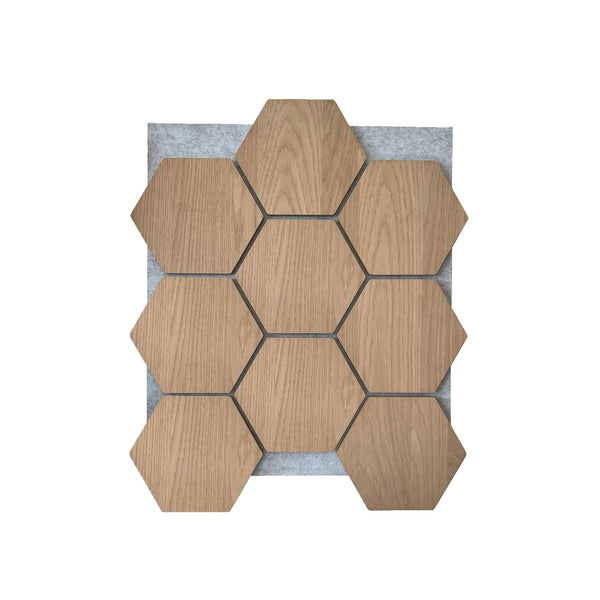 Hexagon Panel Naturel Eiken met Grijs Vilt 81CM | Akoestisch | Wanddecor | Zeshoekig