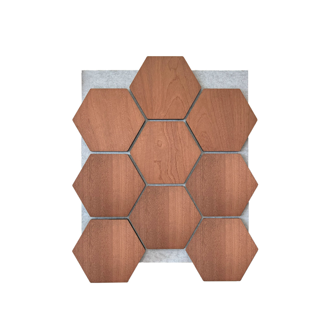 Sample hexagon wandpaneel gerookt eiken met grijs vilt