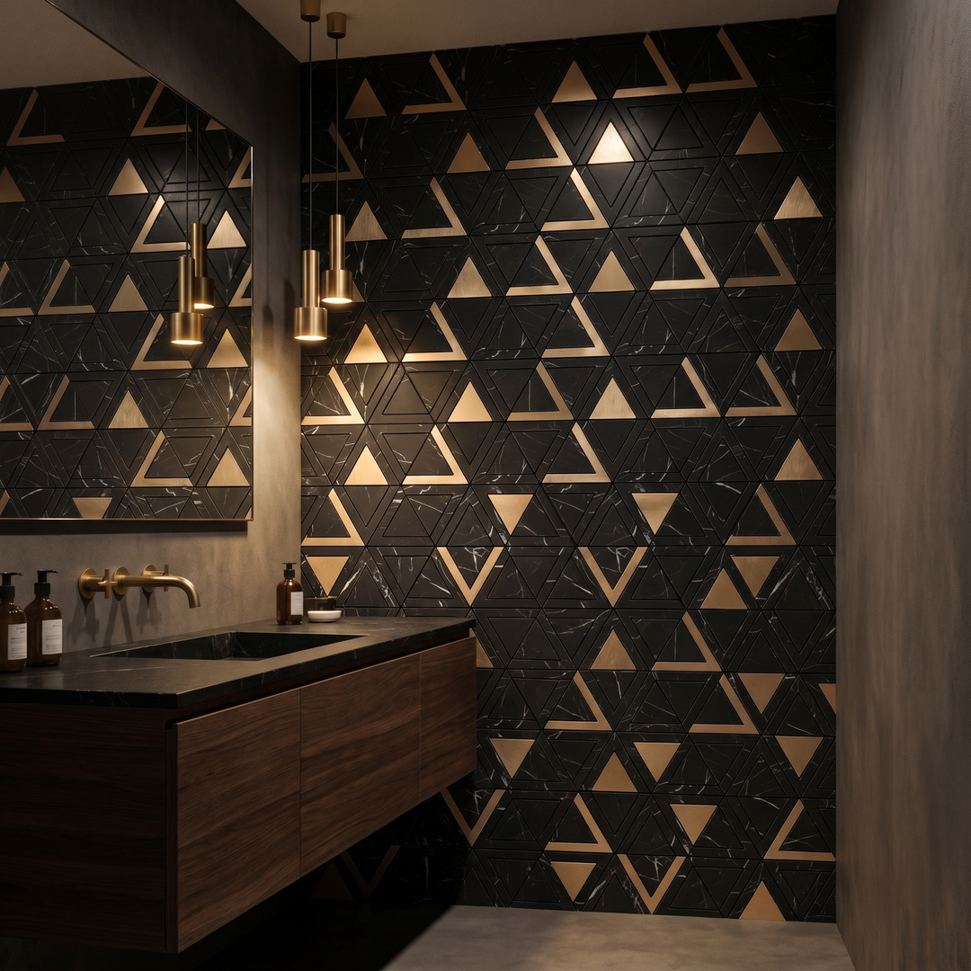 Driehoek Zwart Goud - badkamer sfeerfoto
