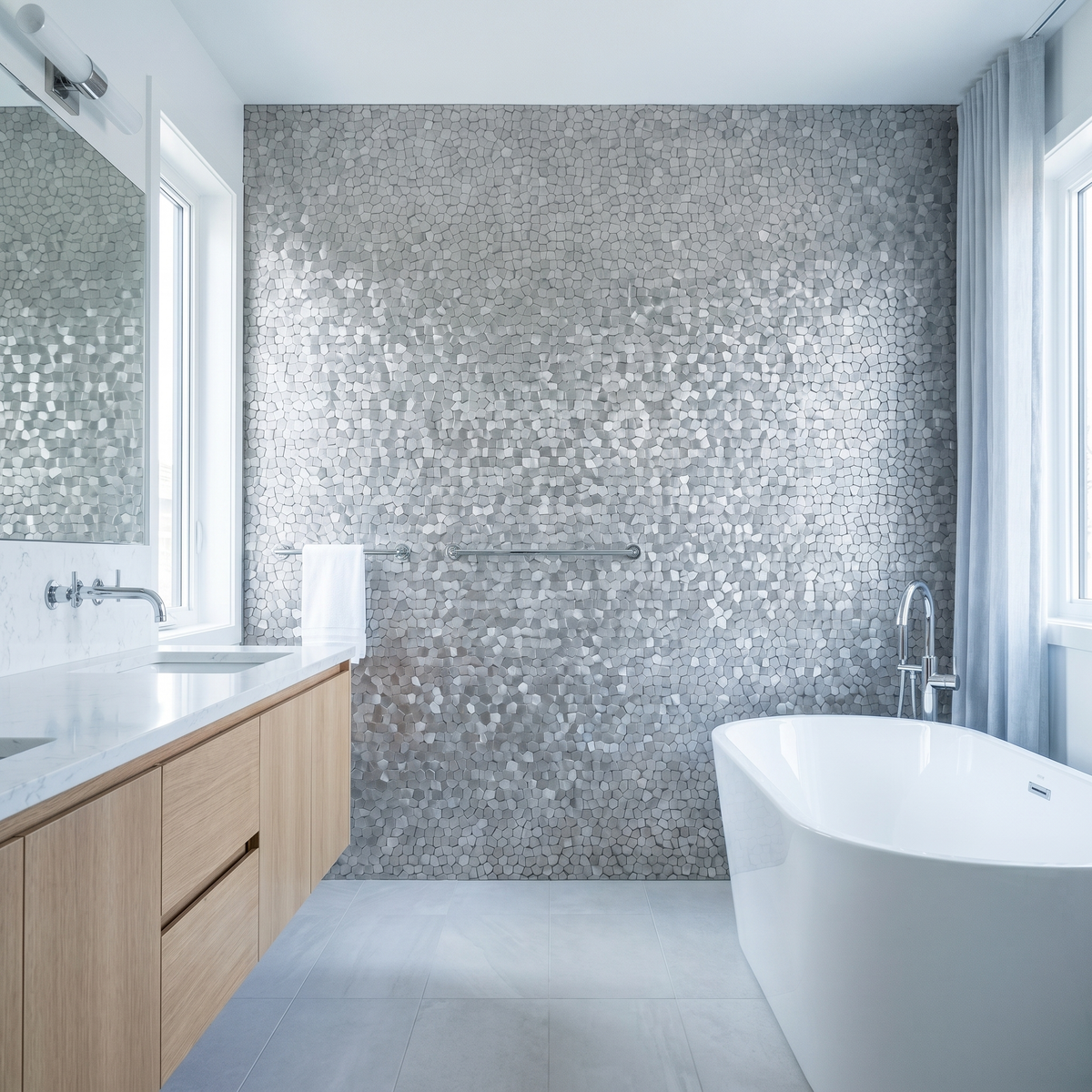 Pentagon 3D Zilver - badkamer sfeerbeeld