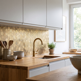 Hexagon mozaiek goud keuken backsplash