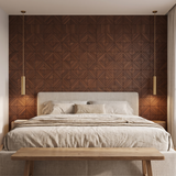 Clover Smoked Brown wandpaneel achter het bed in slaapkamer