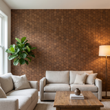 Snowdrop Smoked Brown houten hexagon wandpaneel in moderne woonkamer