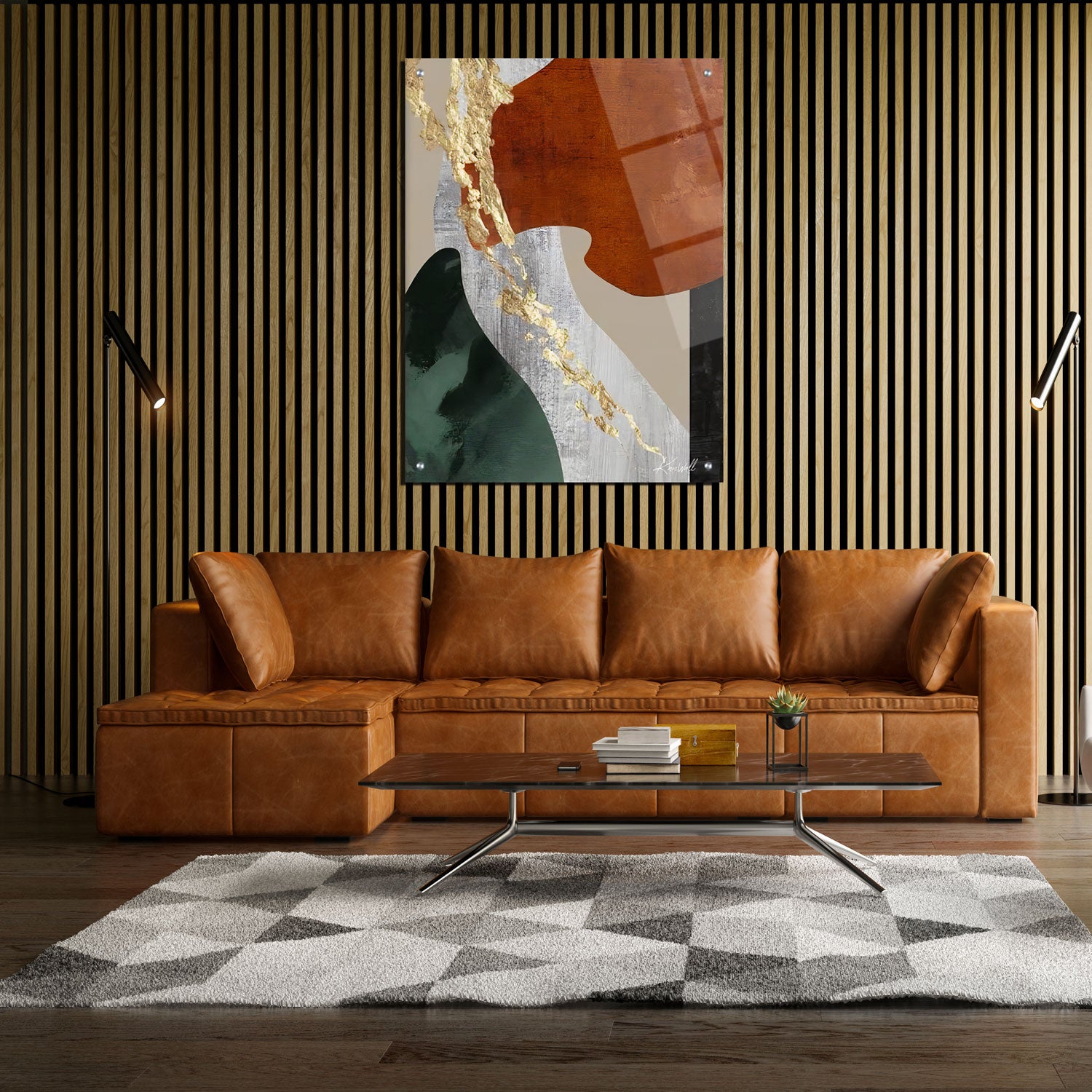Canvas | Plexiglas Schilderij - Abstract Gold Orange