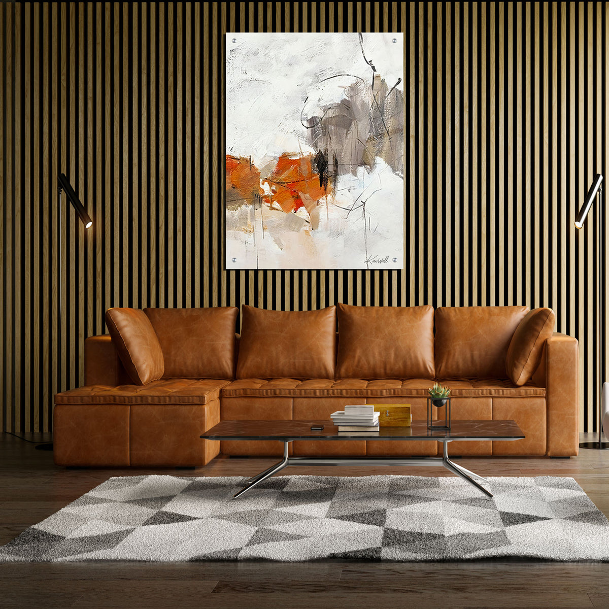 Canvas | Plexiglas Schilderij - Abstract White Orange