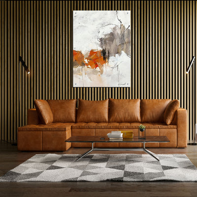 Canvas | Plexiglas Schilderij - Abstract White Orange