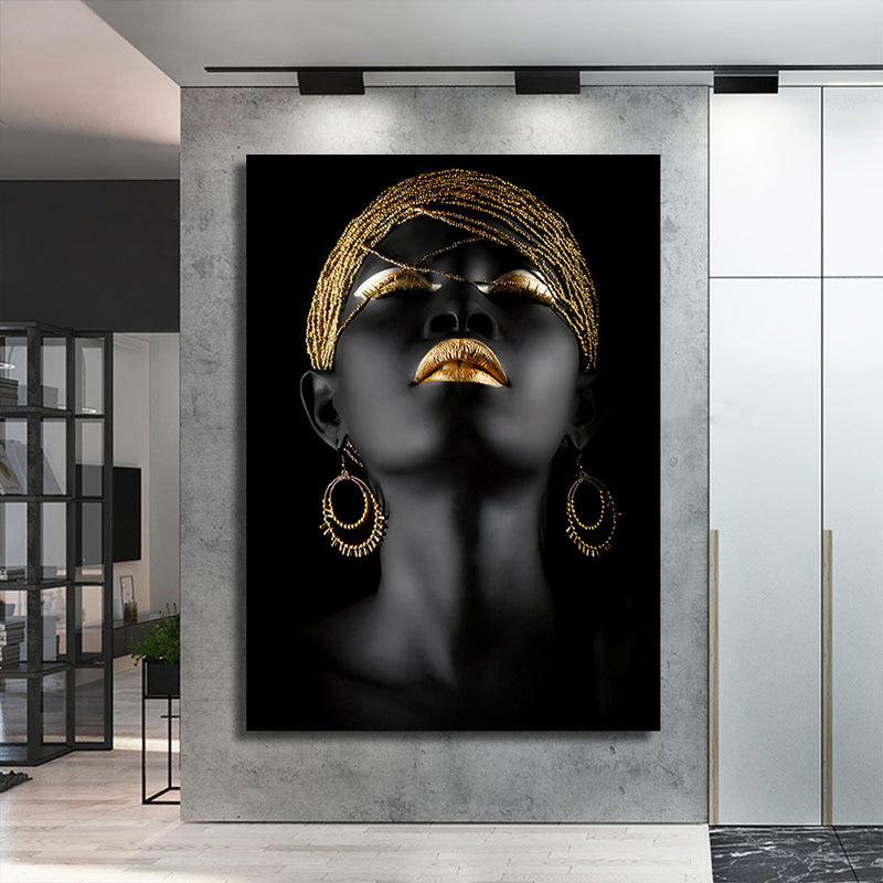 Canvas | Plexiglas Schilderij - Gold Lip Girl 1