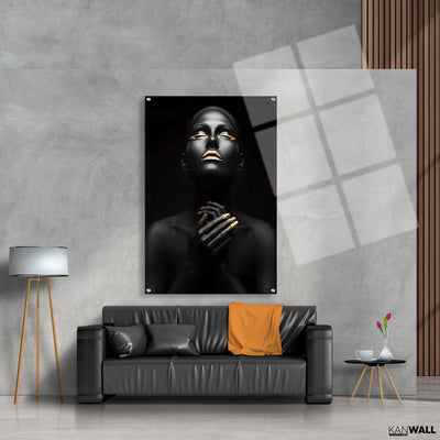 Canvas | Plexiglas Schilderij - Gold Lip Girl 2
